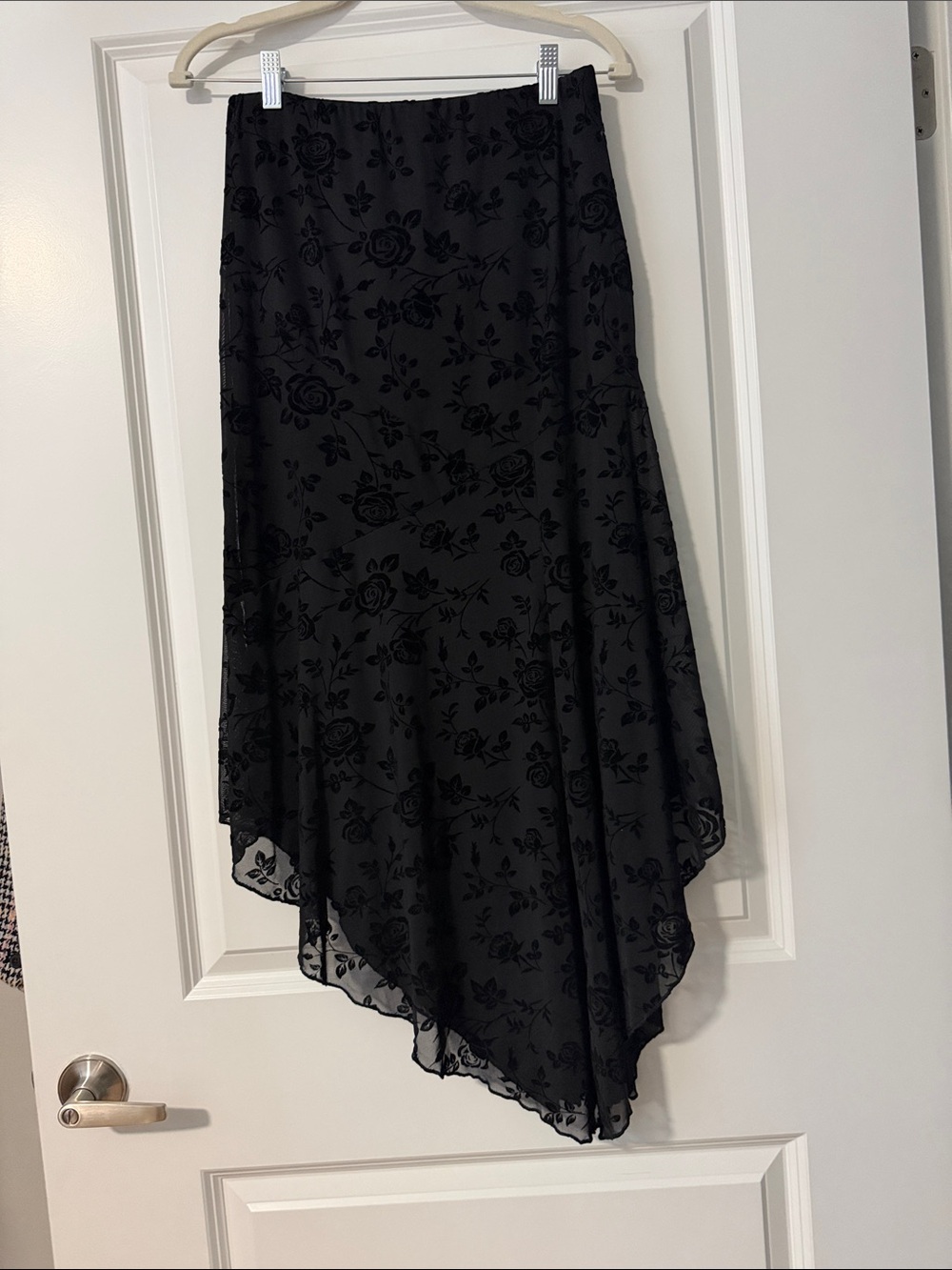 Black Floral Asymmetric Maxi Skirt - Unbranded